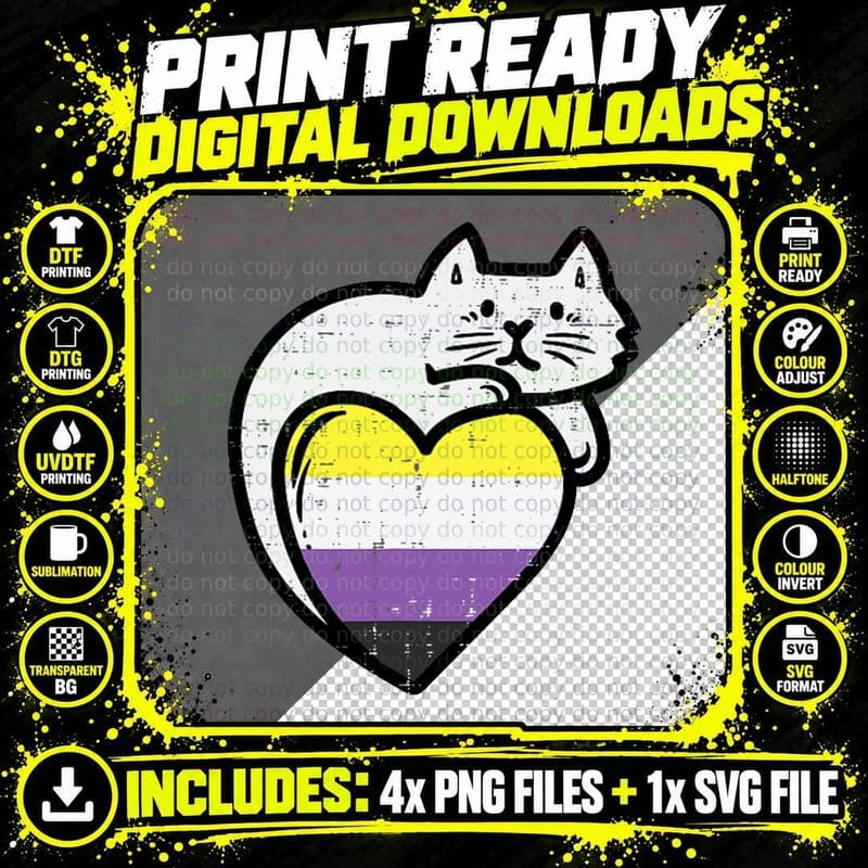 Nonbinary Heart Cat Pocket Non Binary Enby NB Pride Flag Png SVG Digital Bundle