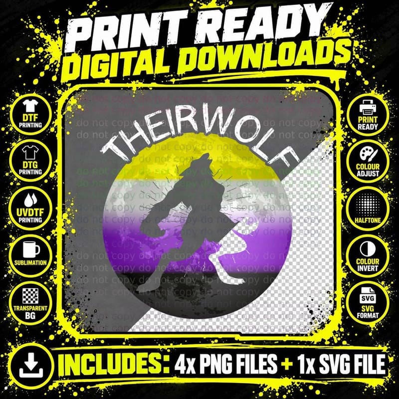 Nonbinary Wolf LGBT Genderqueer Nonbinary Pride Non Png SVG Digital Bundle