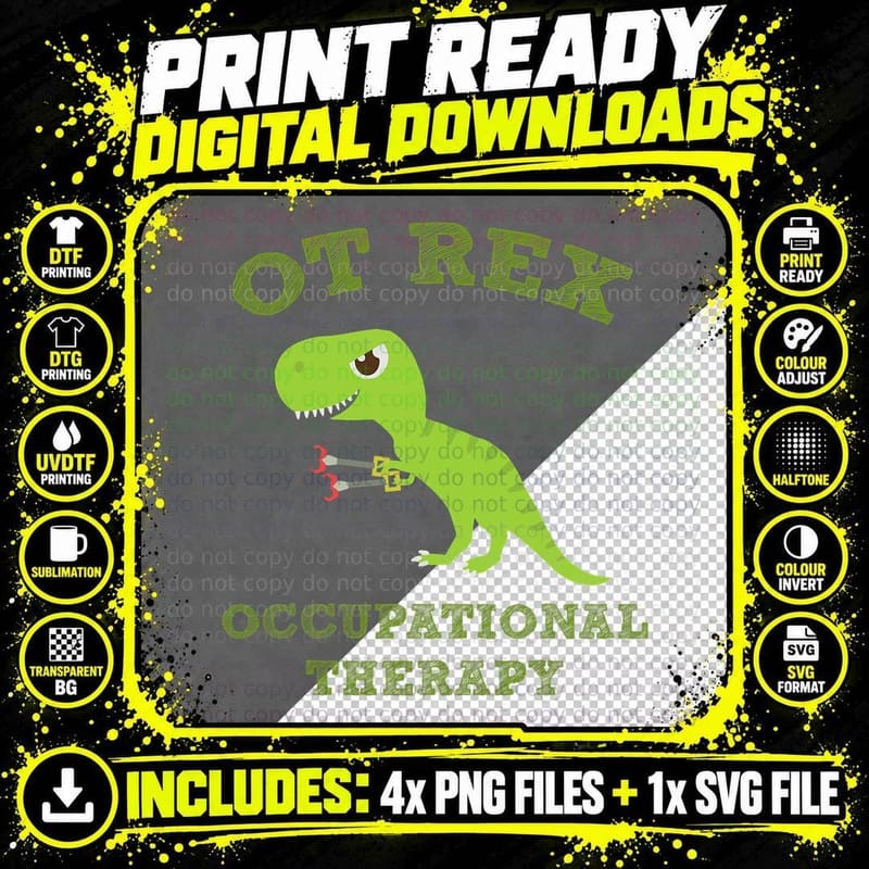 OT Rex Occupational Therapy T-REX Dinosaur T-Shirt Png SVG Digital Bundle
