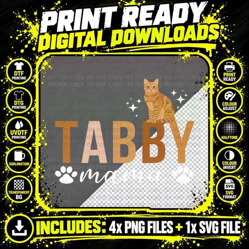 Orange Tabby Cat Mama Boho Orange Tabby Cat Owner T-Shirt Png SVG Digital Bundle