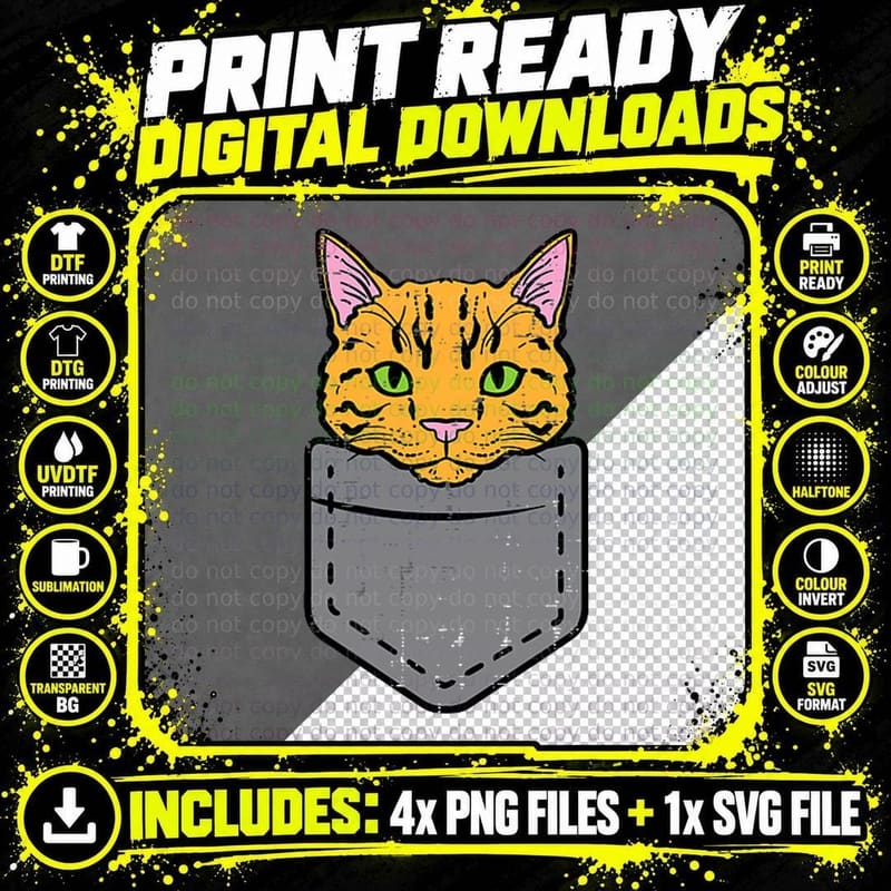 Orange Tabby Cat Pocket Cute Kitten Men Women Kids Boys Png SVG Digital Bundle