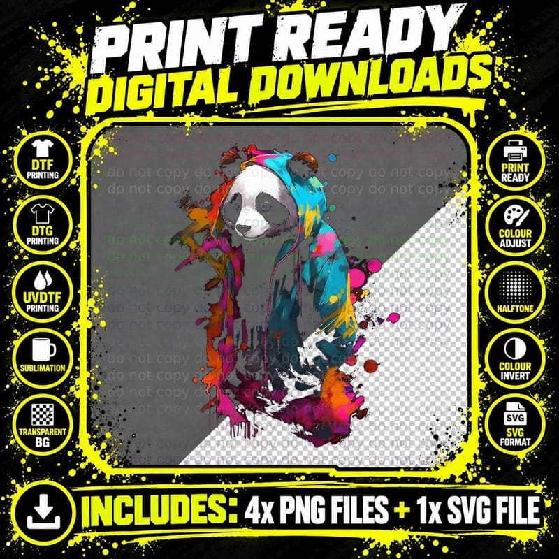 Panda Art Colourful Animal Panda T-Shirt Png SVG Digital Bundle
