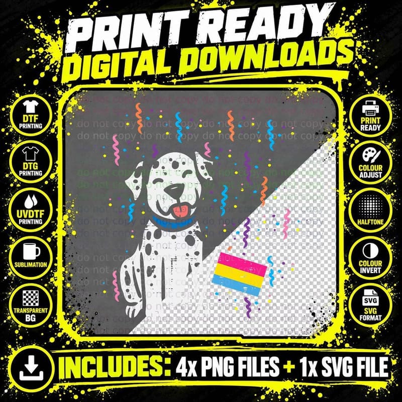 Pansexual Flag Dalmatian Dog Pan Pride Month LGBTQ Ally Png SVG Digital Bundle