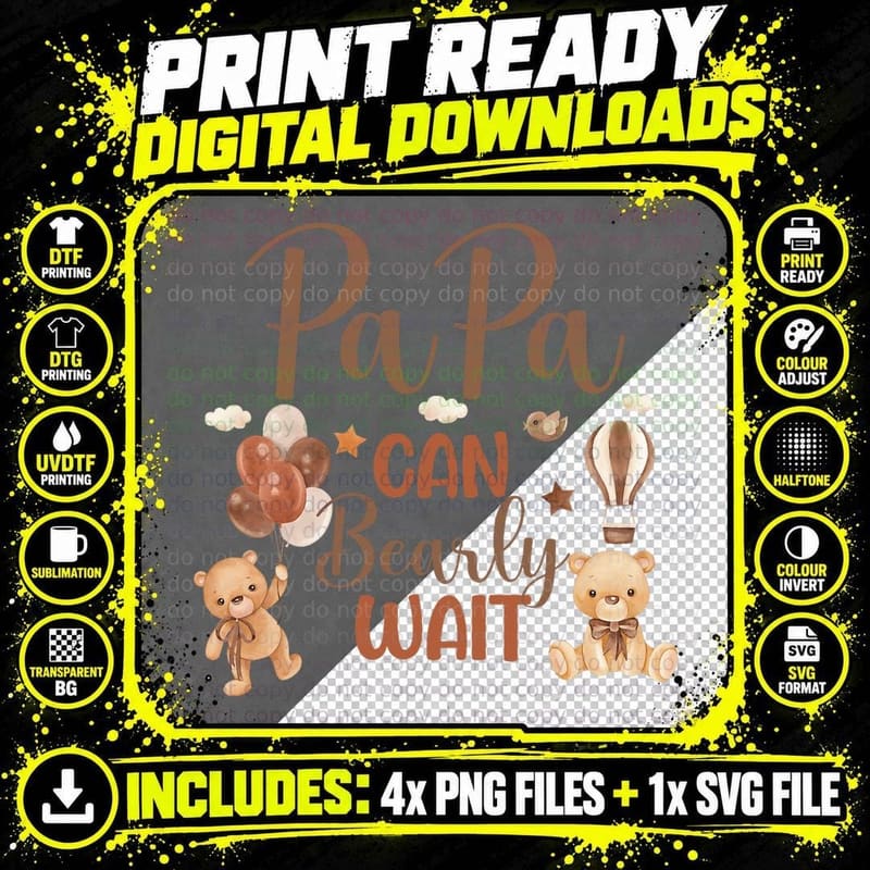 Papa Can Bearly Wait Bear Gender Neutral Boy Baby Shower Png SVG Digital Bundle