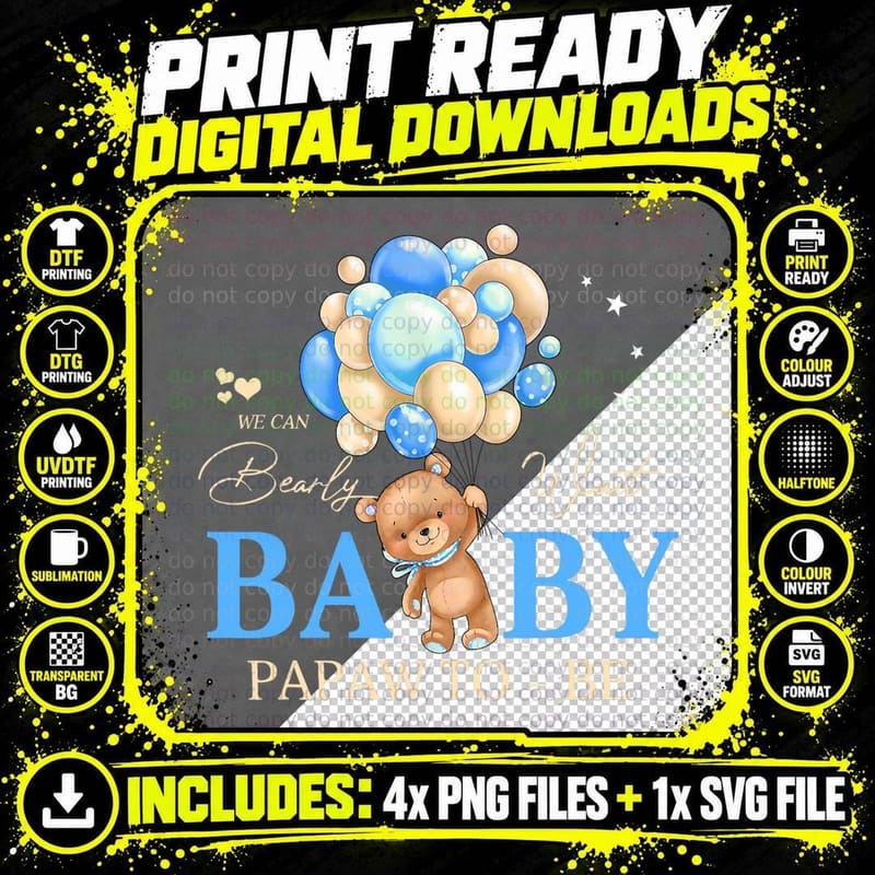Papaw We Can Bearly Wait Baby Shower Bear Family Png SVG Digital Bundle