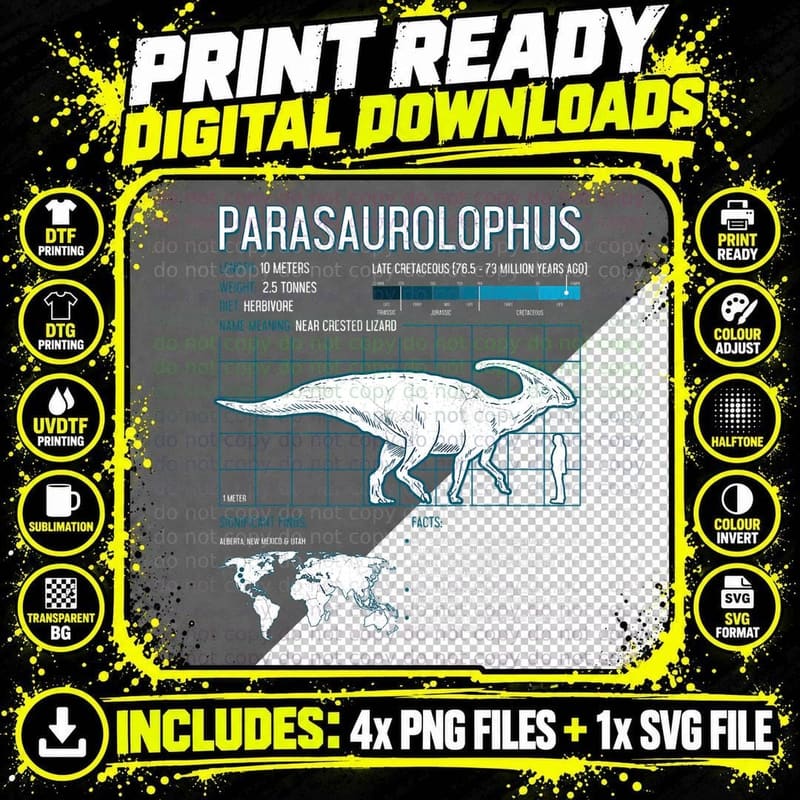 Parasaurolophus Shirt Dinosaur Facts Species Vintage Png SVG Digital Bundle