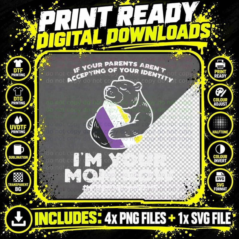 Parents Accepting I'm Your Mom Now Bear Hug LGBTQ Gay Png SVG Digital Bundle