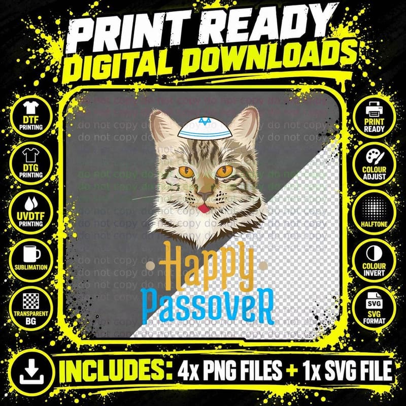 Passover Happy Passover Cat Funny Seder Jewish Holiday Png SVG Digital Bundle