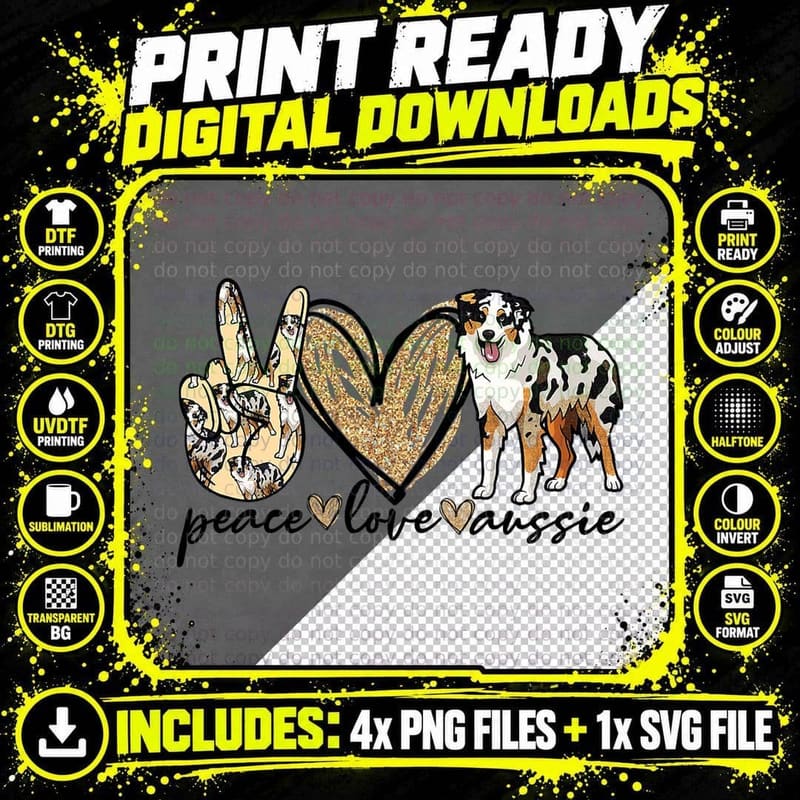 Peace Love Aussie Funny Aussie Mom Dog Mom Mother's Day Png SVG Digital Bundle