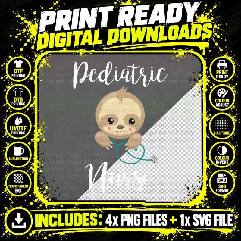 Pediatric Nurse Shirt RN Sloth Lover Pediatrics Tshirt Png SVG Digital Bundle