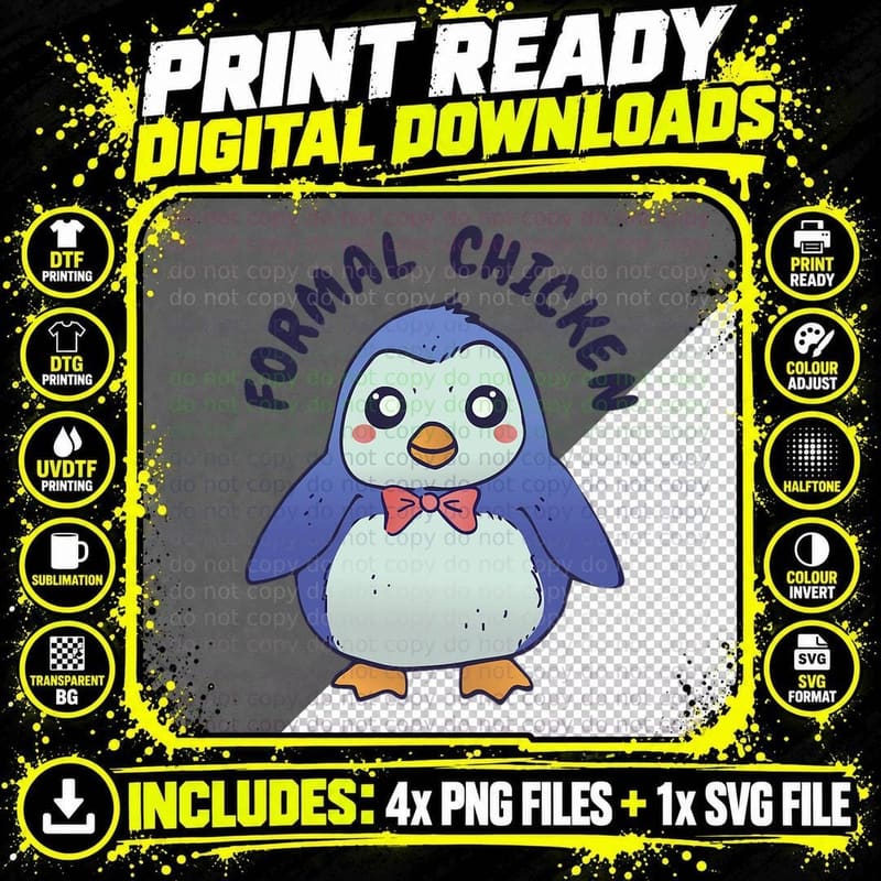 Penguin Mal Chicken Cool Fun Weird Bizarre Art T-Shirt Png SVG Digital Bundle