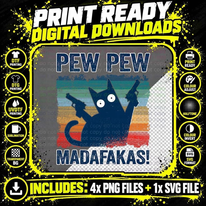 Pew Madafakas Shirt Pew Cat Pyjamas Summer Cats T-Shirt Png SVG Digital Bundle