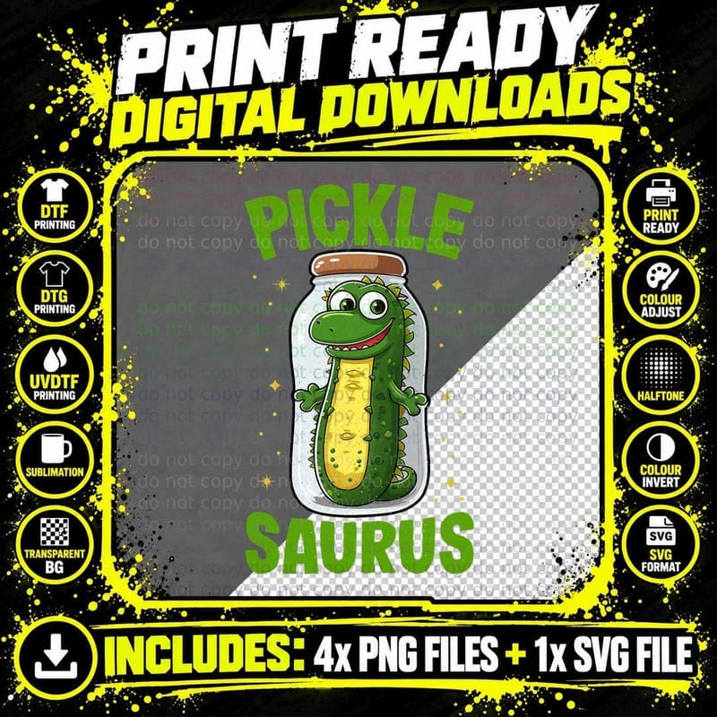 Pickle-O-Saurus, Dinosaur Pickles T-Rex Pickle Kids Png SVG Digital Bundle