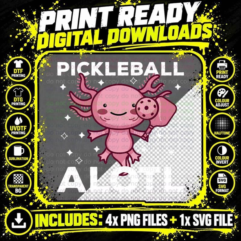 Pickleball Alotl Axolotl Lover Pickleball Player T-Shirt Png SVG Digital Bundle