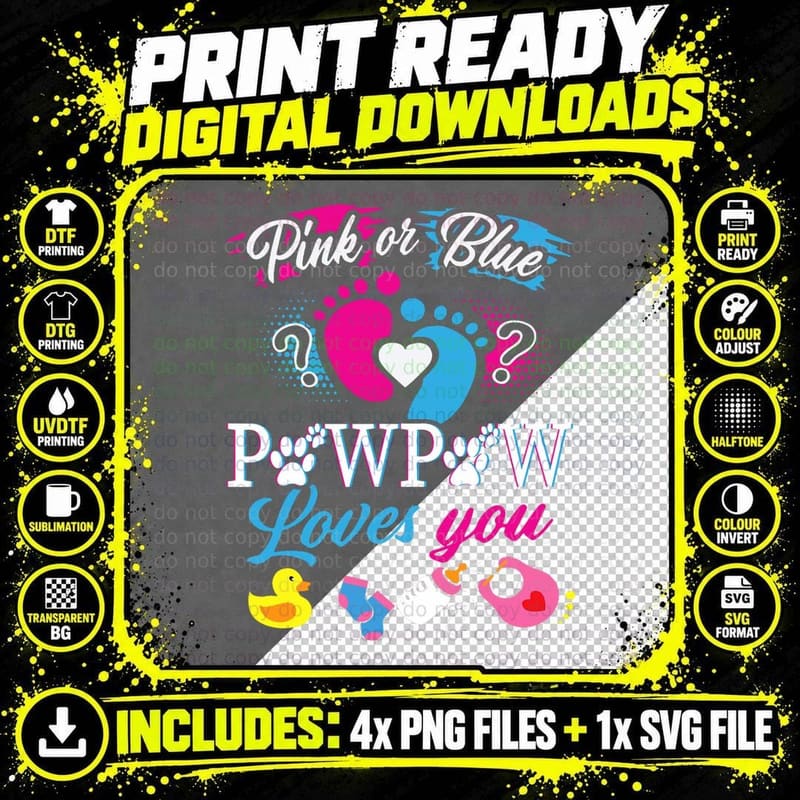 Pink or Blue Pawpaw Loves You Gender Reveal Grandpa Dog Png SVG Digital Bundle