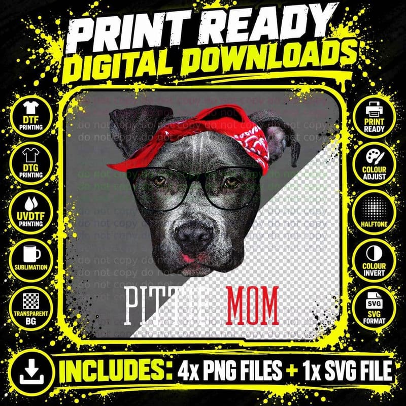 Pittie Mom Pitbull Dog Lovers Mothers Day Gift T-Shirt Png SVG Digital Bundle