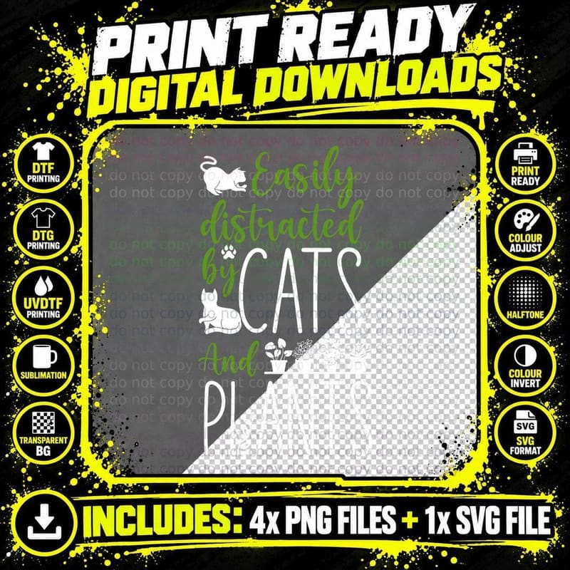 Plant Lover Gardening Cat Easily Distracted by Cats and Png SVG Digital Bundle