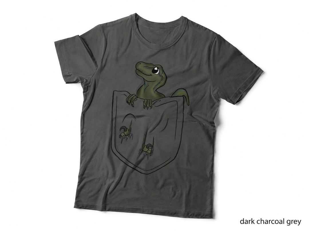 Pocket Dinosaur - Baby T-Rex in a Pocket - Velociraptor T-Shirt