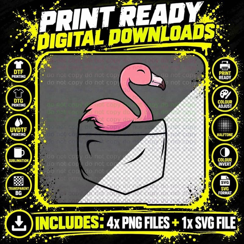 Pocket Flamingo Funny Cute Bird in Your Pocket T-Shirt Png SVG Digital Bundle