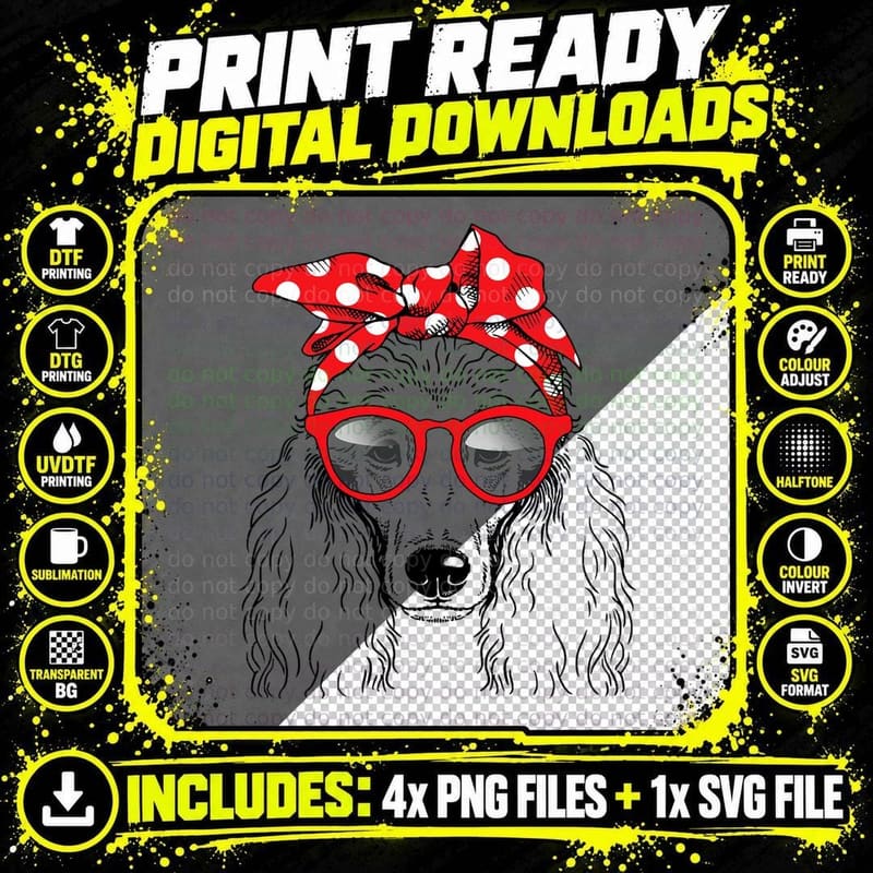 Poodle Dog Mom Bandana Sunglasses Mother's Day T-Shirt Png SVG Digital Bundle