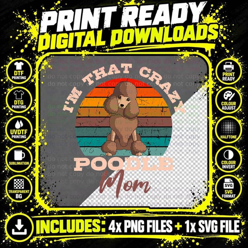 Poodle Mom Dog Owner Retro Vintage Lover Mother's Day Png SVG Digital Bundle