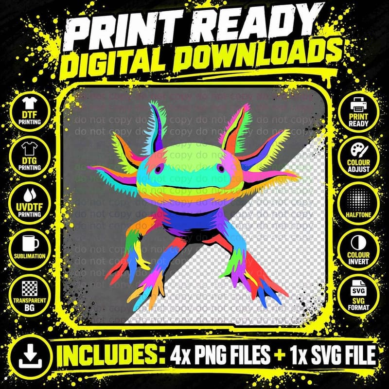 Pop Art Axolotl T-Shirt Png SVG Digital Bundle