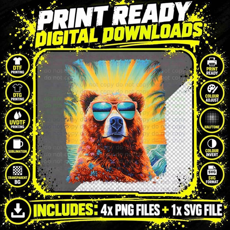 Pop Art Colorful Hawaiian Bear T-Shirt Png SVG Digital Bundle