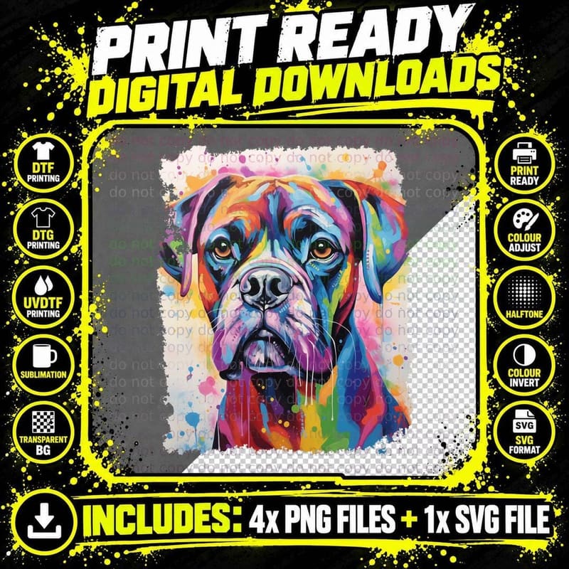 Pop Art Cute Boxer Dog, Pet Owner, Dog Mum Dad Png SVG Digital Bundle