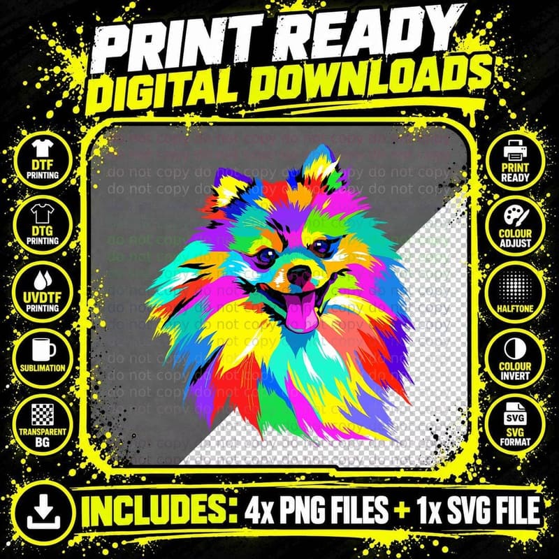 Pop Art Pomeranian Dog Face Pom Mom Dad Pomeranian Png SVG Digital Bundle