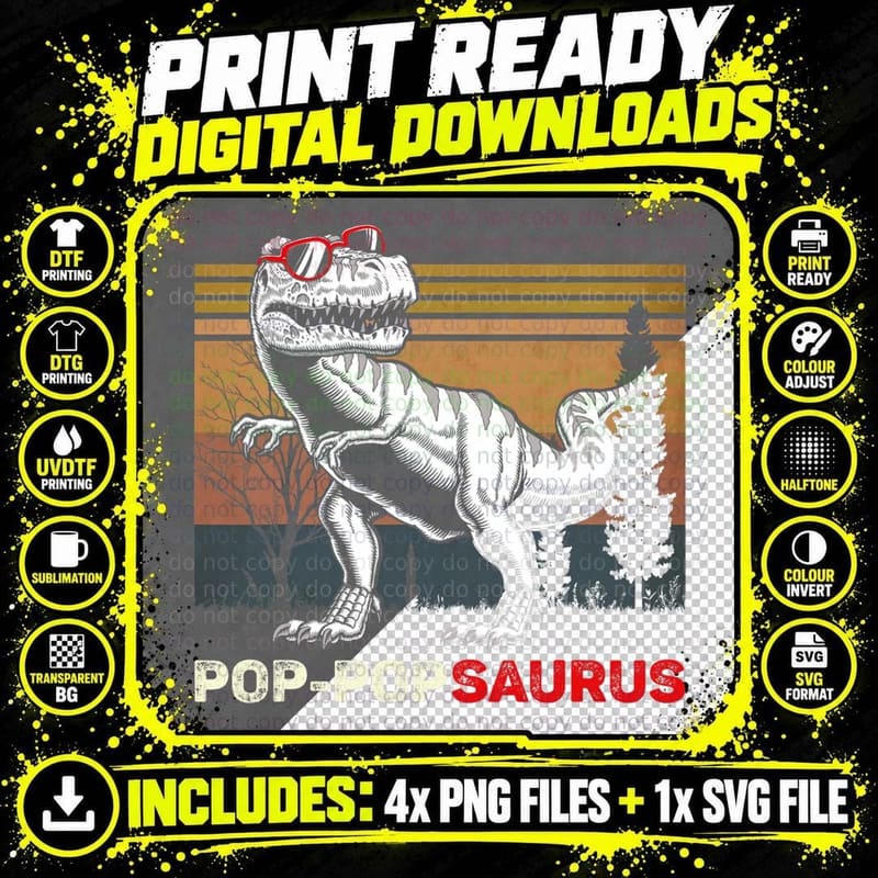 Poppopsaurus Rex Grandpa Dinosaur T-Rex Pop Pop Saurus Png SVG Digital Bundle