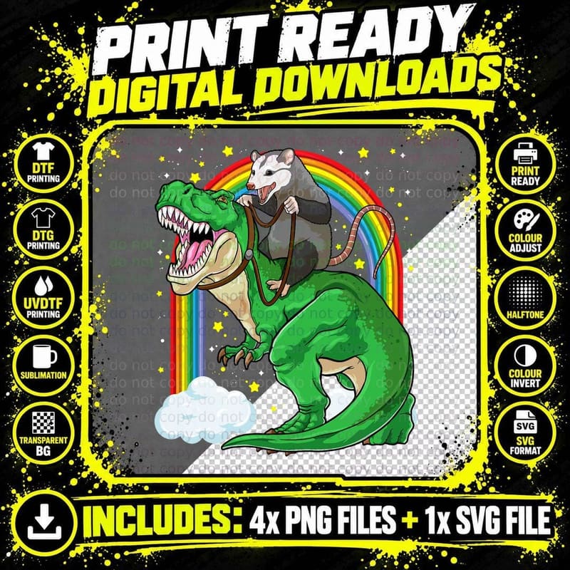 Possum Shirt Opossum Riding Dinosaur T Rex Trash Garbage Png SVG Digital Bundle