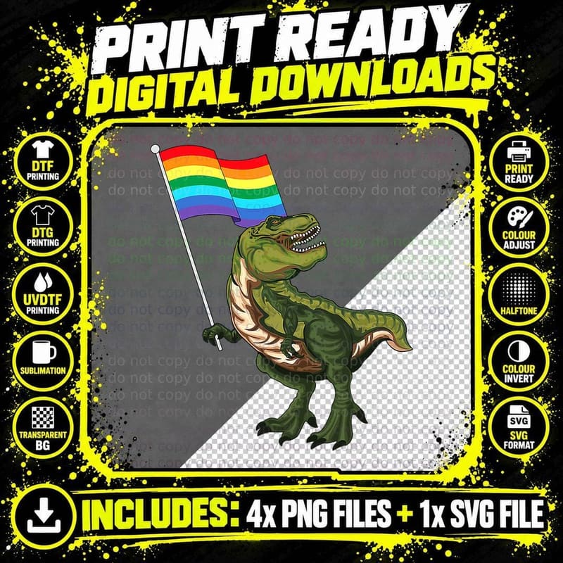 Pride Dinosaur LGBT Gay Lesbian Transgender Trans Png SVG Digital Bundle