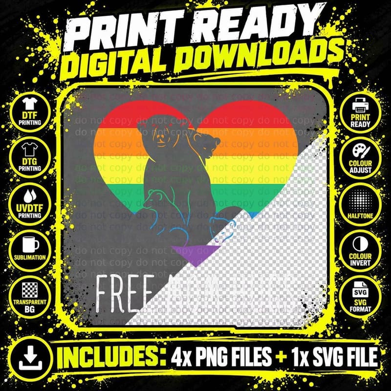 Pride Month Free Mom Hugs Bear LGBT T-Shirt Png SVG Digital Bundle