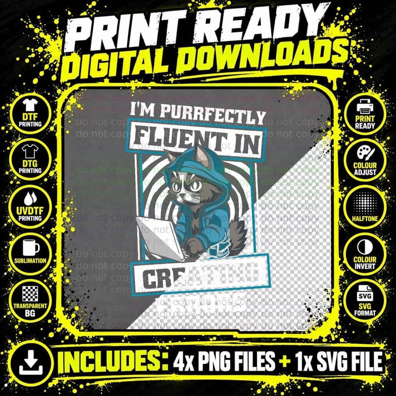 Programmer Cute Coder Software - Developer Coding Cat Png SVG Digital Bundle
