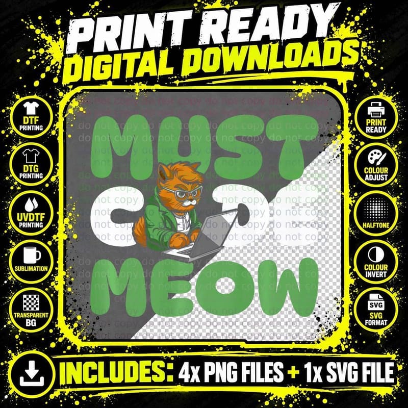 Programmer Cute Coder Software Engineer - Coding Cat Png SVG Digital Bundle