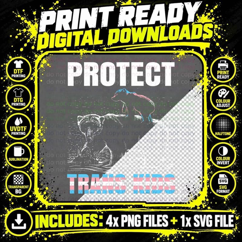 Protect Trans Kids Transgender Pride Flag Mama Bear Png SVG Digital Bundle