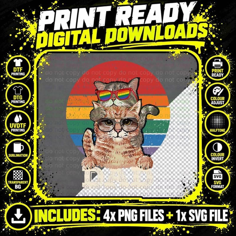 Proud Dad Lgbtqia - LGBT Parent Pride Dad as Cat Dat Png SVG Digital Bundle