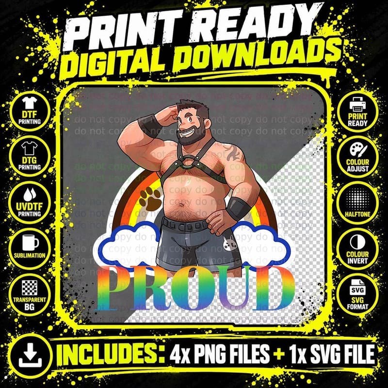 Proud Gay Pride - Leather Gay Daddy Man Bear Gay Bearded Png SVG Digital Bundle