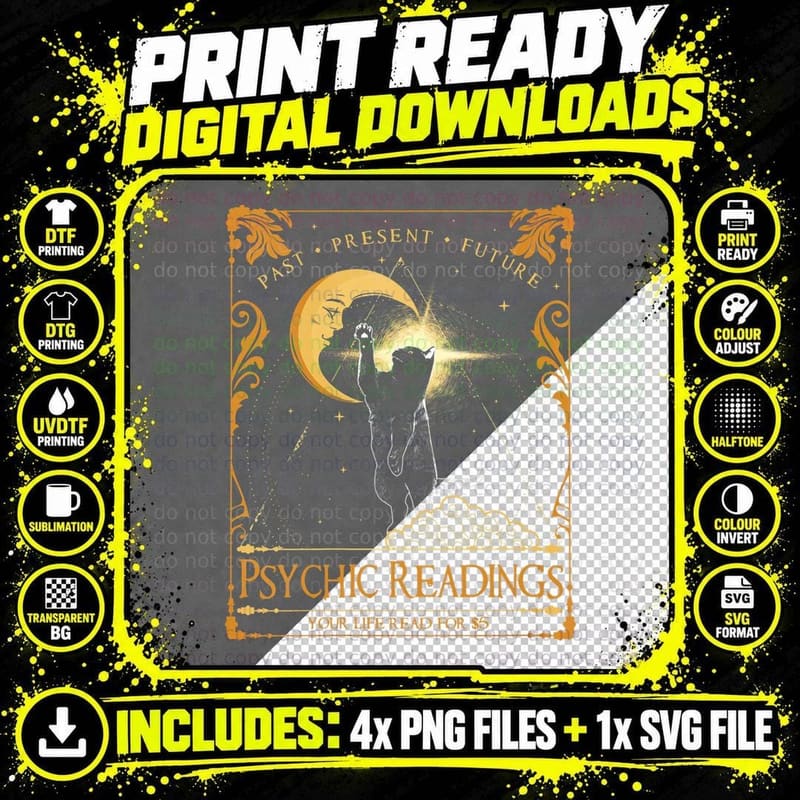 Psychic Readings Cat Fortune Teller Spiritual Reader Png SVG Digital Bundle