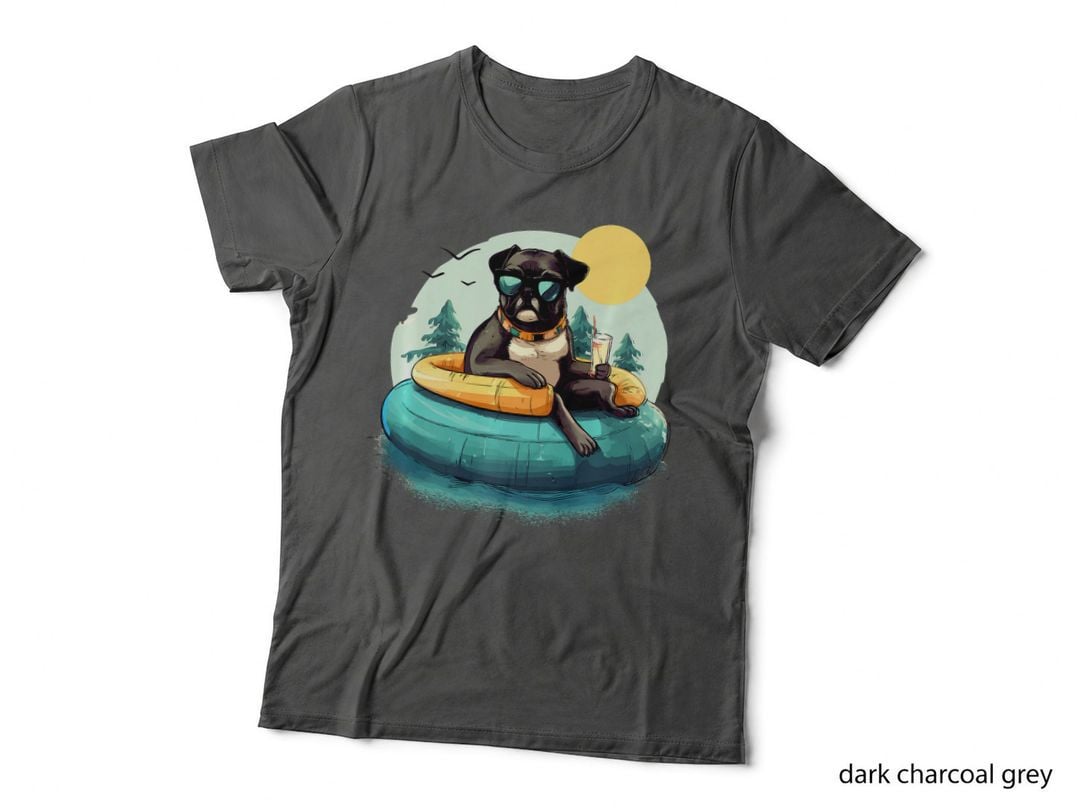 Pug Dog Chilling in Swimming Pool Funny Swimmer Design, Mom Dad T-Shirt