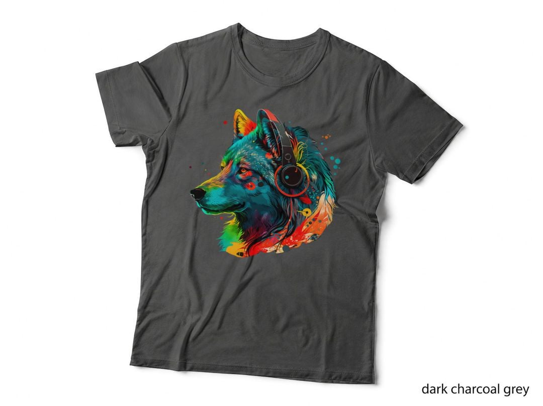 Rainbow Colorful Dj Wolf Headphones Music Wolf Lover T-Shirt