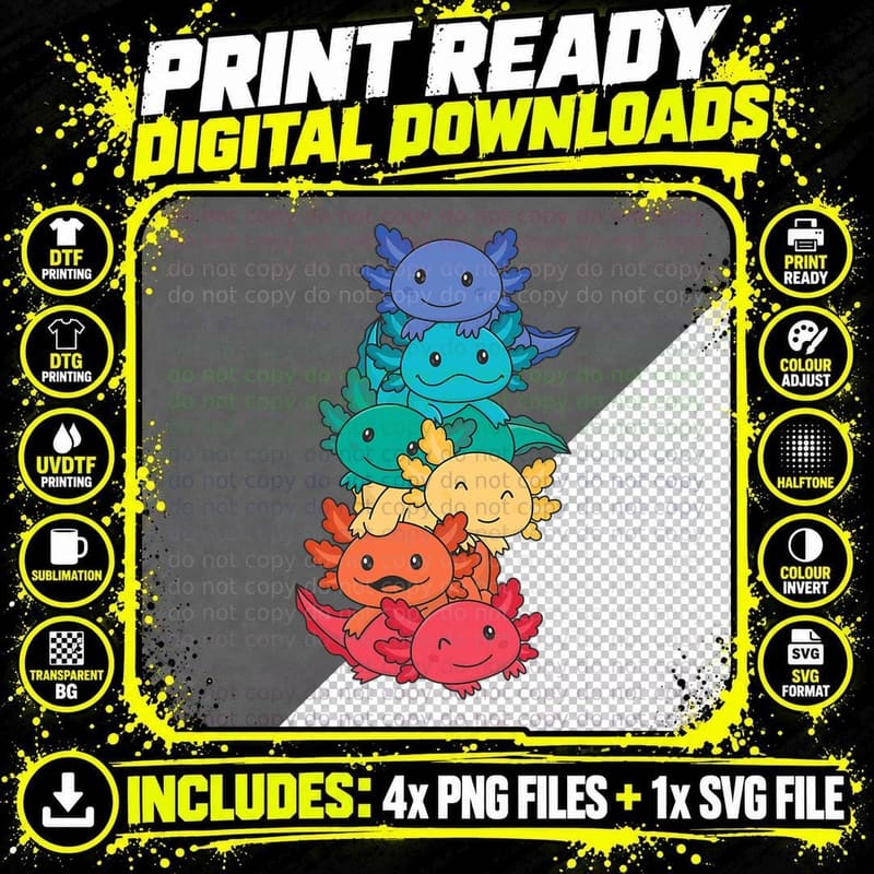 Rainbow Flag Gay Pride LGBTQ Axolotl T-Shirt Png SVG Digital Bundle
