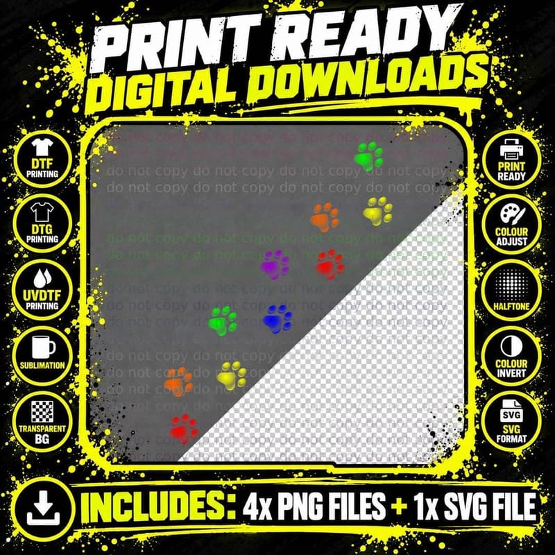 Rainbow Paw Prints Gay Pride Pet Dog Cat Owner Lover Png SVG Digital Bundle