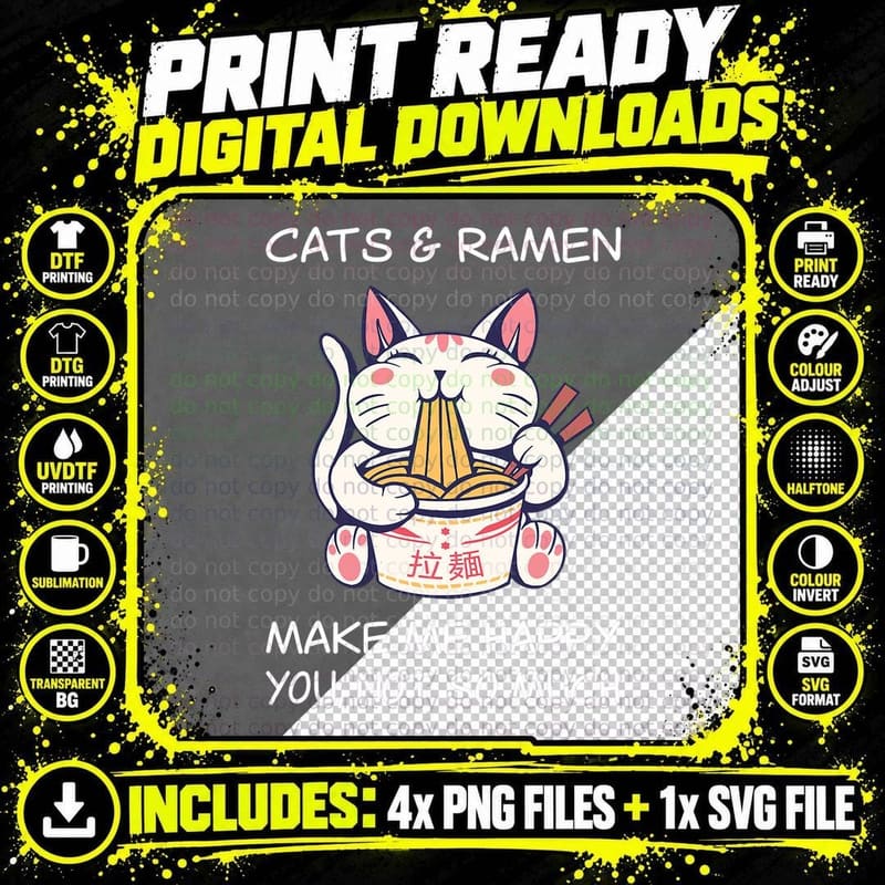 Ramen Lover Shirt Sarcastic Japanese Ramen Noodles Cat Png SVG Digital Bundle