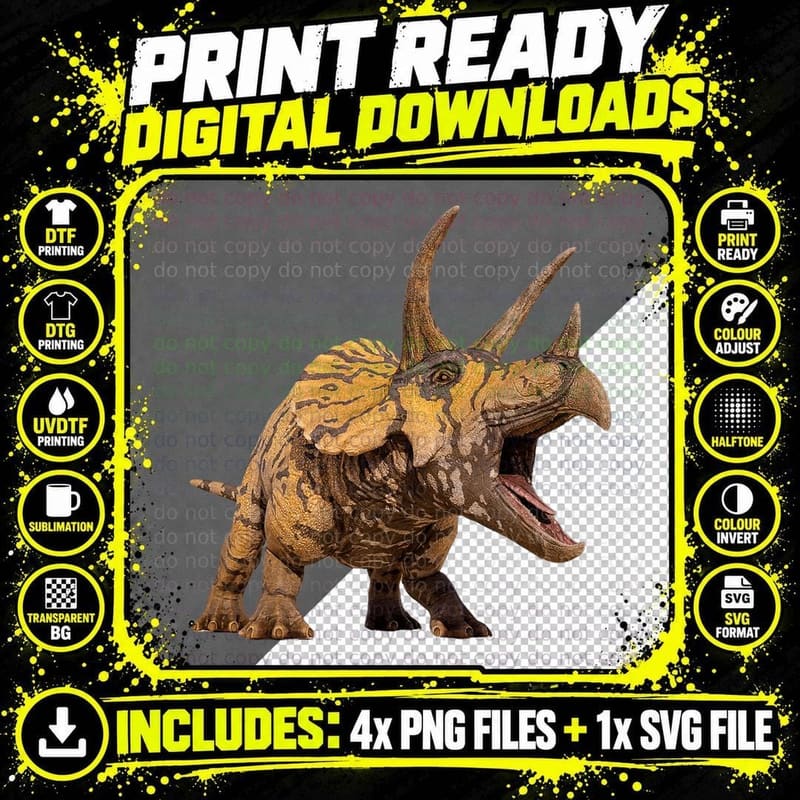 Realistic Triceratops for Lovers of Dinosaur T-Shirt Png SVG Digital Bundle