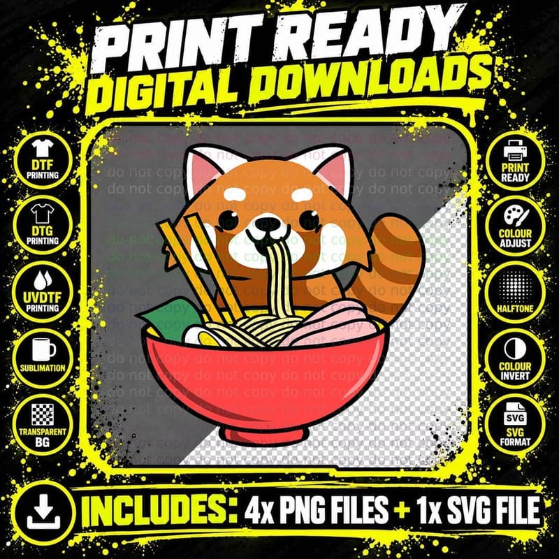 Red Panda Eating Ramen T-Shirt Png SVG Digital Bundle
