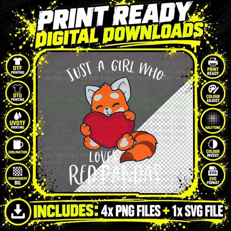Red Panda Shirt Women Girls Panda Lover Valentines Day Png SVG Digital Bundle