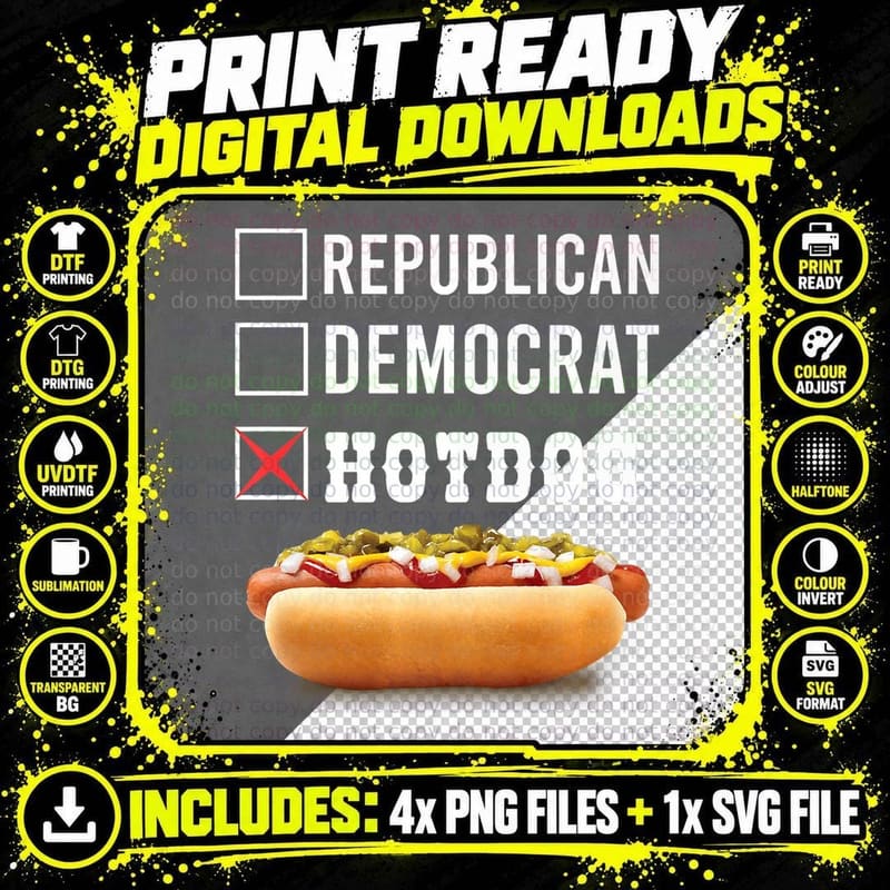 Republican Democrat Hot Dog Party Funny Political Png SVG Digital Bundle