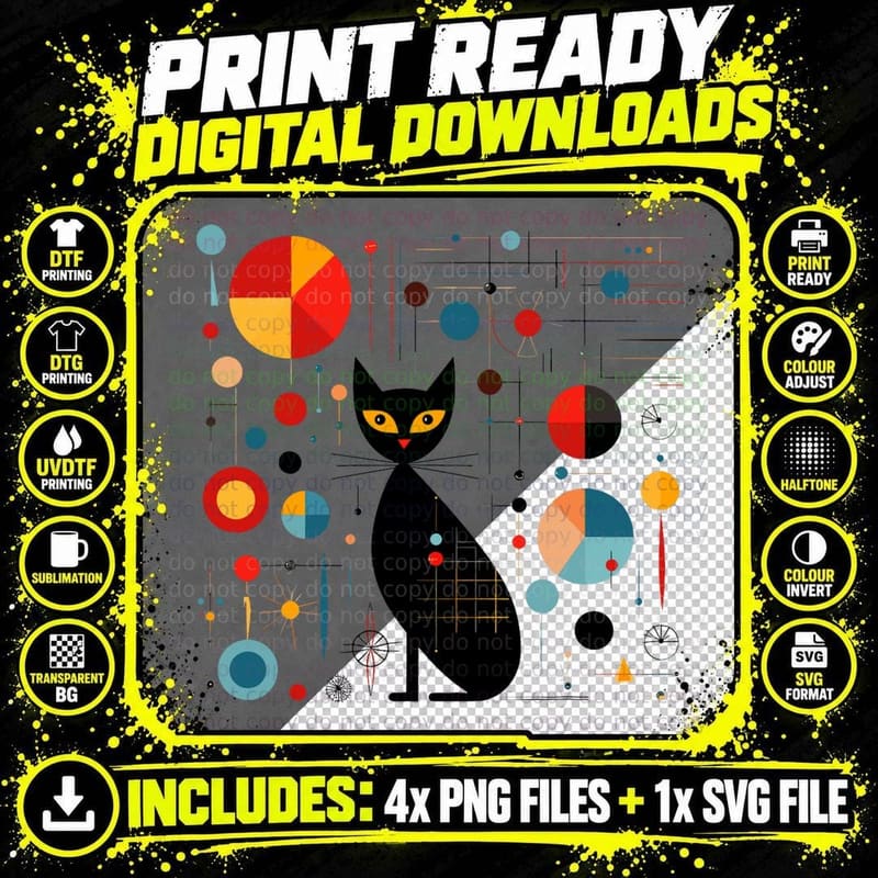 Retro Cat - Abstract Atomic Mid Century Modern Cat Men's Png SVG Digital Bundle