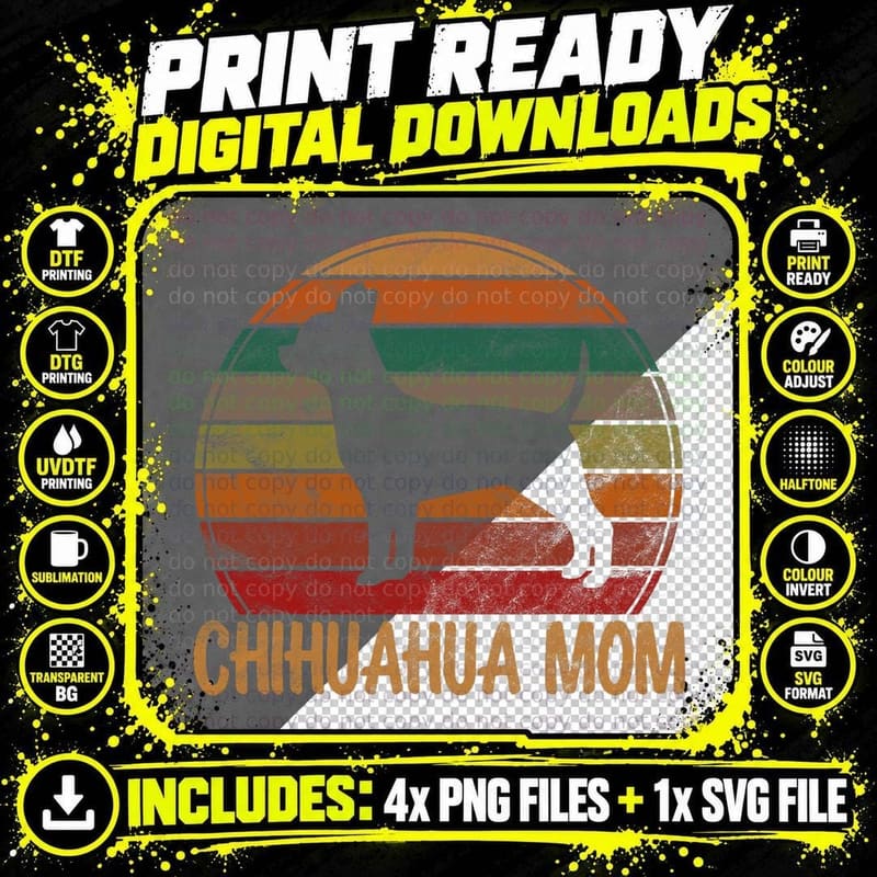 Retro Chihuahua Mom Gift Chi-Chi Dog Owner Mother Pet Png SVG Digital Bundle
